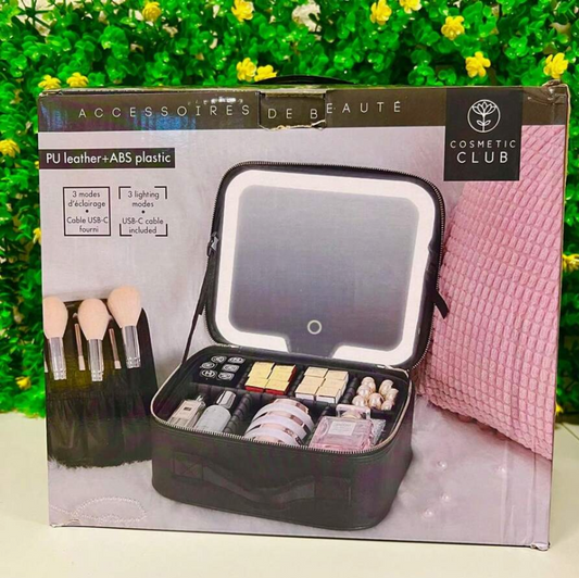 Bolsa de maquillaje portátil con espejo y luz LED